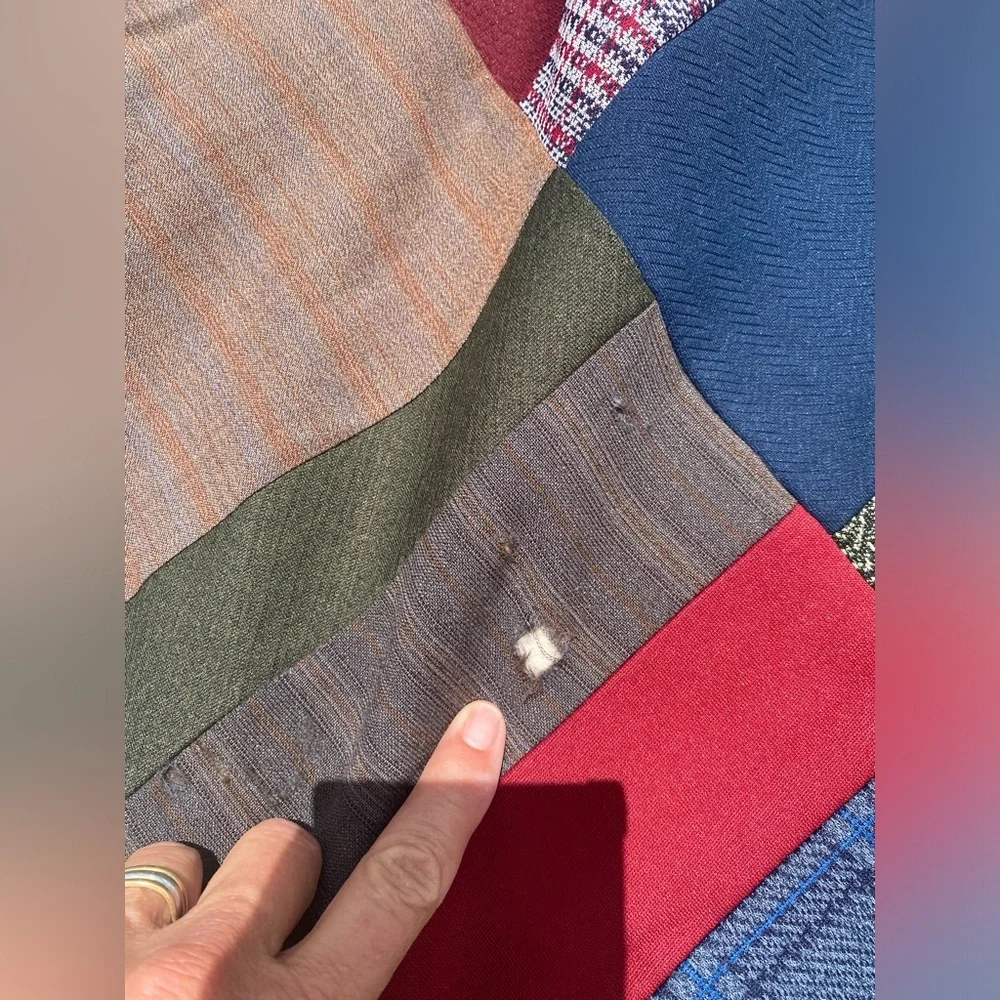 Multi Color Men’s Suit Patchwork Quilt with a sherpa Backing 66”/82”